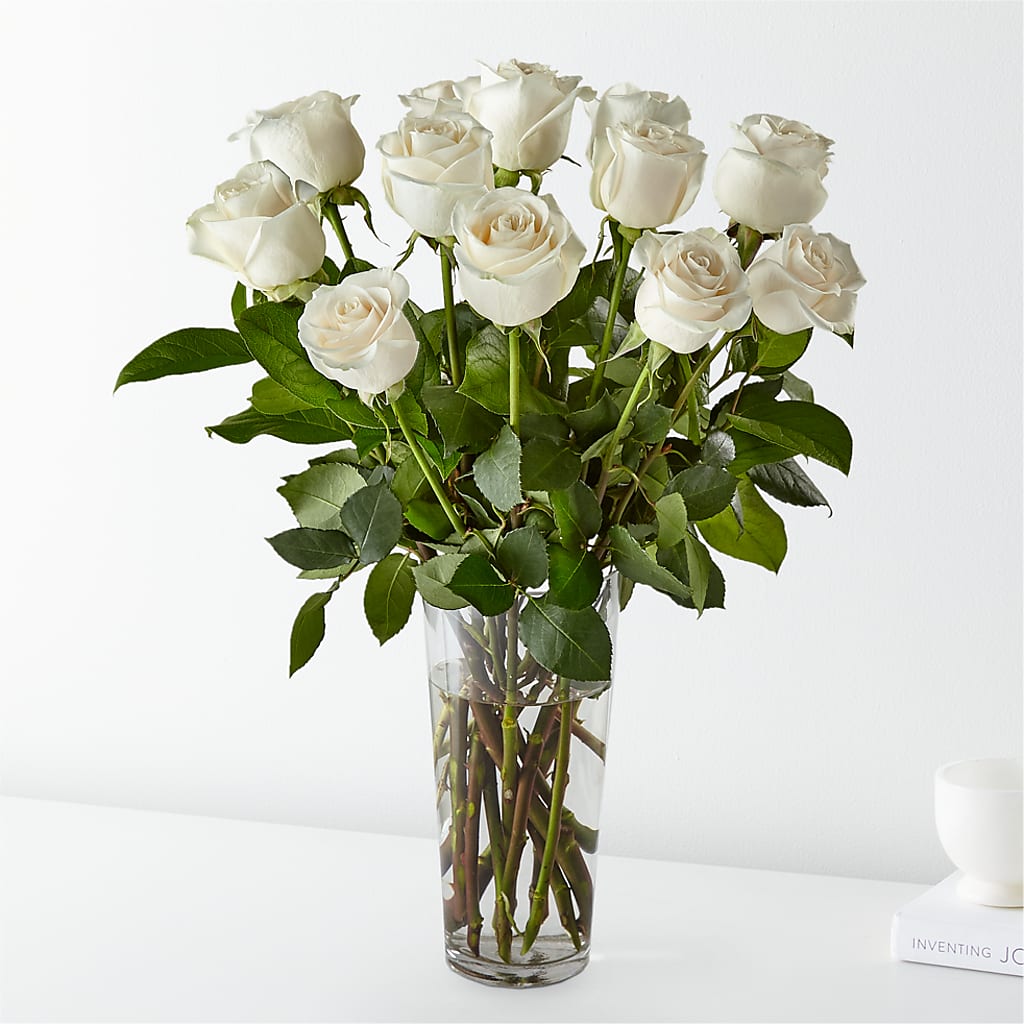 Long Stem White Rose Bouquet – Luxe Arrangements, Agawam MA