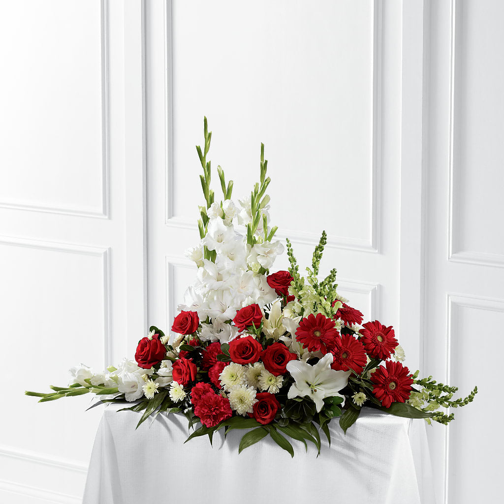 Crimson & White Arrangement – Luxe Arrangements, Agawam MA