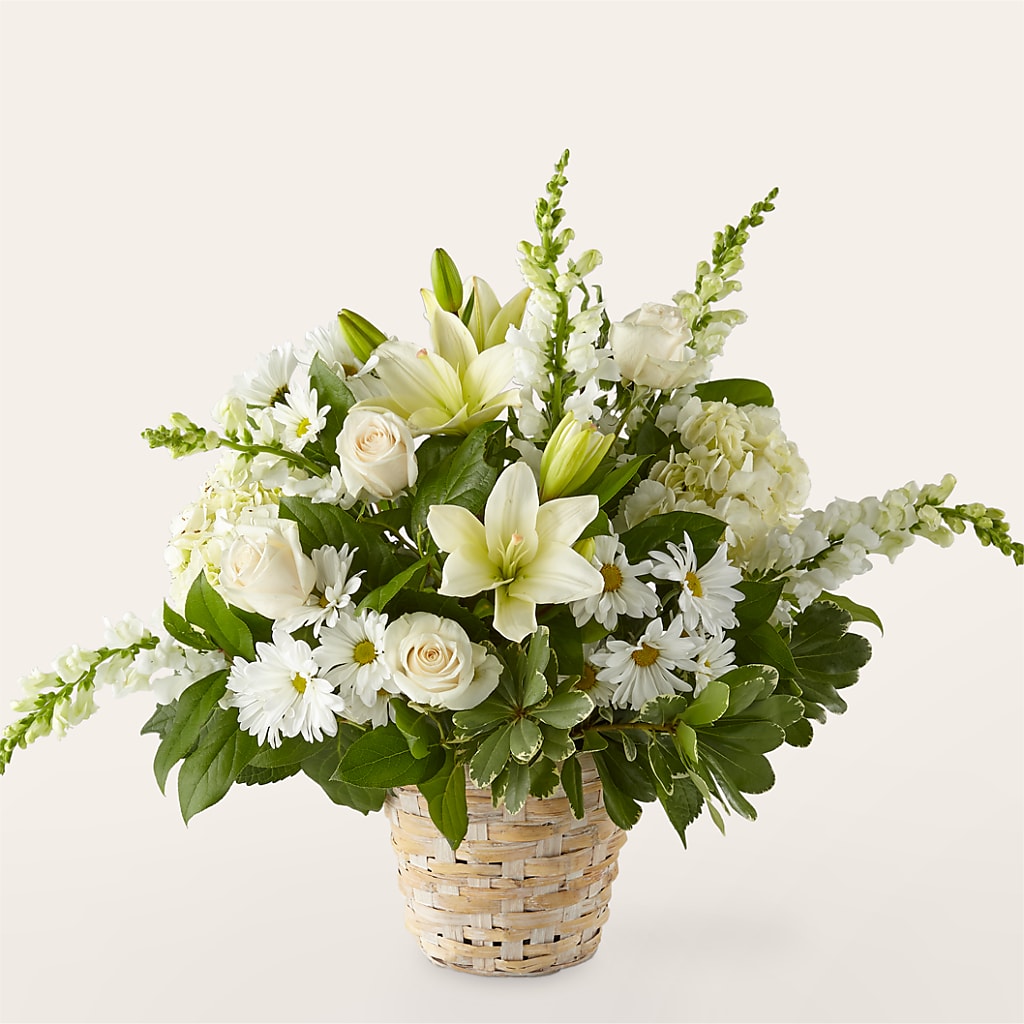 Ivory Elegance Floral Basket – Luxe Arrangements, Agawam MA