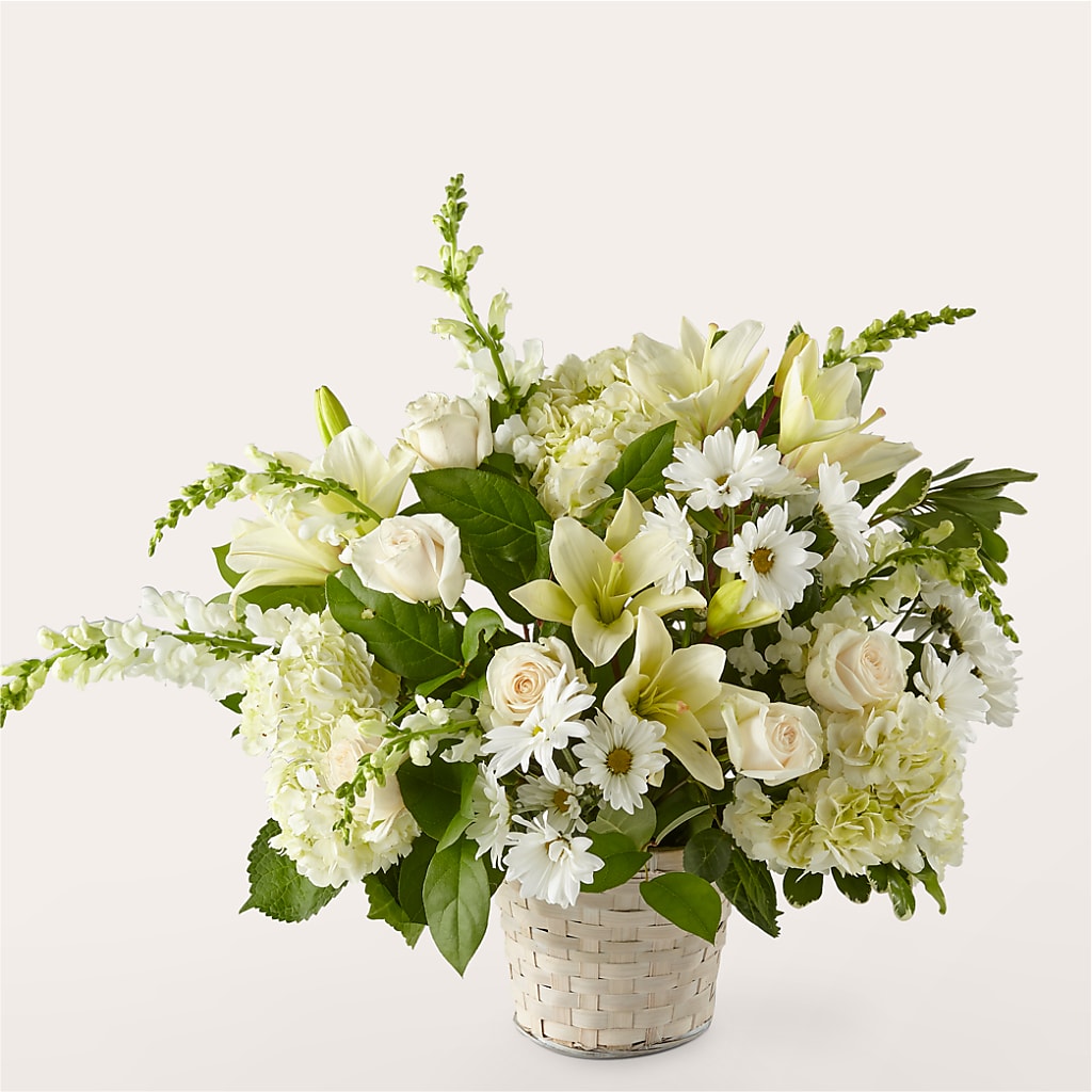 Ivory Elegance Floral Basket – Luxe Arrangements, Agawam MA