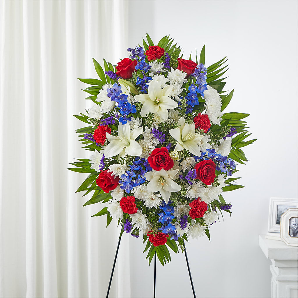 Cherished Service Standing Spray – Luxe Arrangements, Agawam MA
