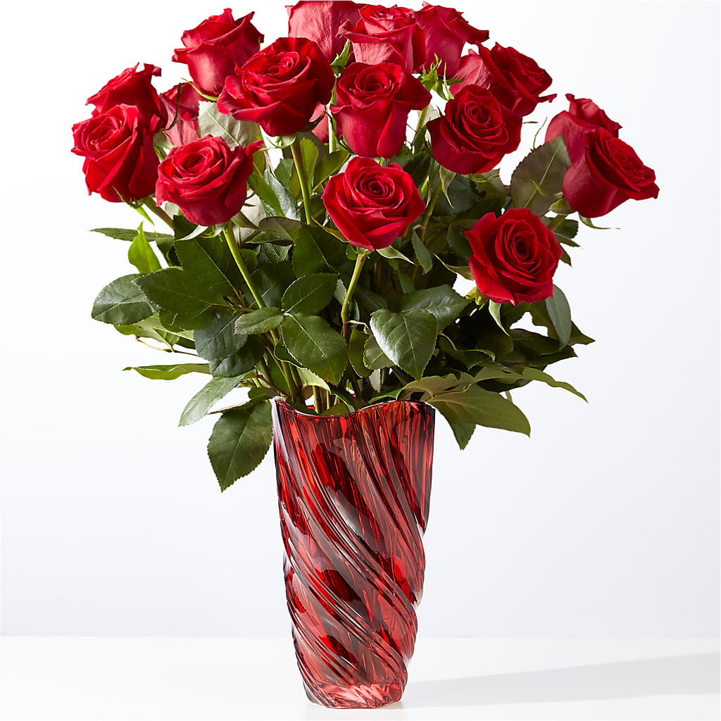 Classic Love Red Rose Bouquet with Luxe Swirl Vase – Luxe Arrangements, Agawam MA