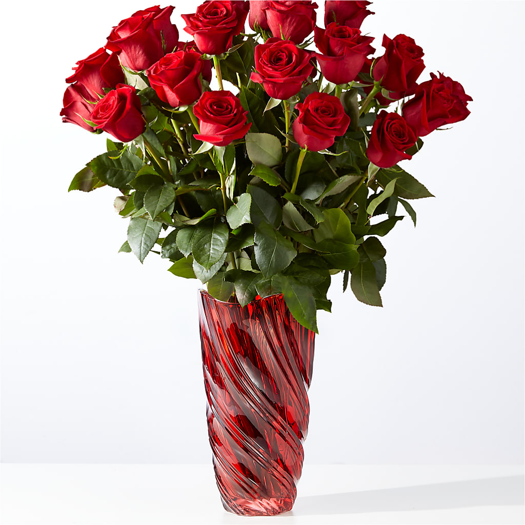 Classic Love Red Rose Bouquet with Luxe Swirl Vase – Luxe Arrangements, Agawam MA