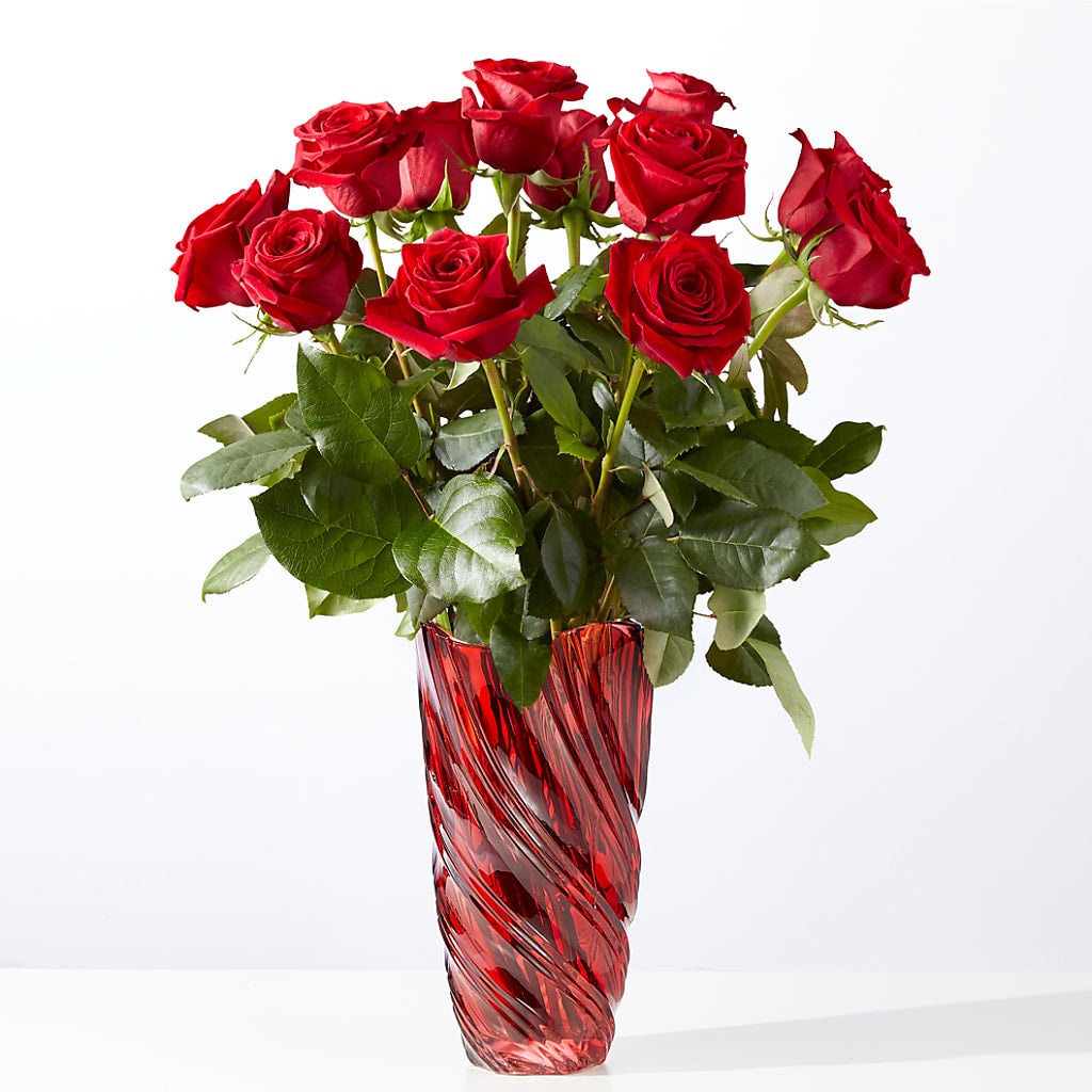 Classic Love Red Rose Bouquet with Luxe Swirl Vase – Luxe Arrangements, Agawam MA