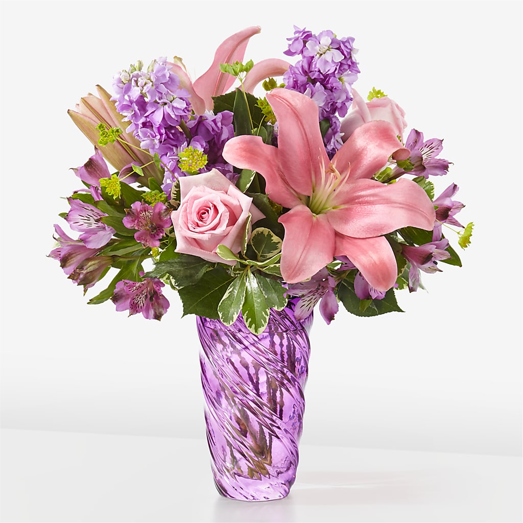 Precious Petals Bouquet with Luxe Swirl Vase – Luxe Arrangements, Agawam MA