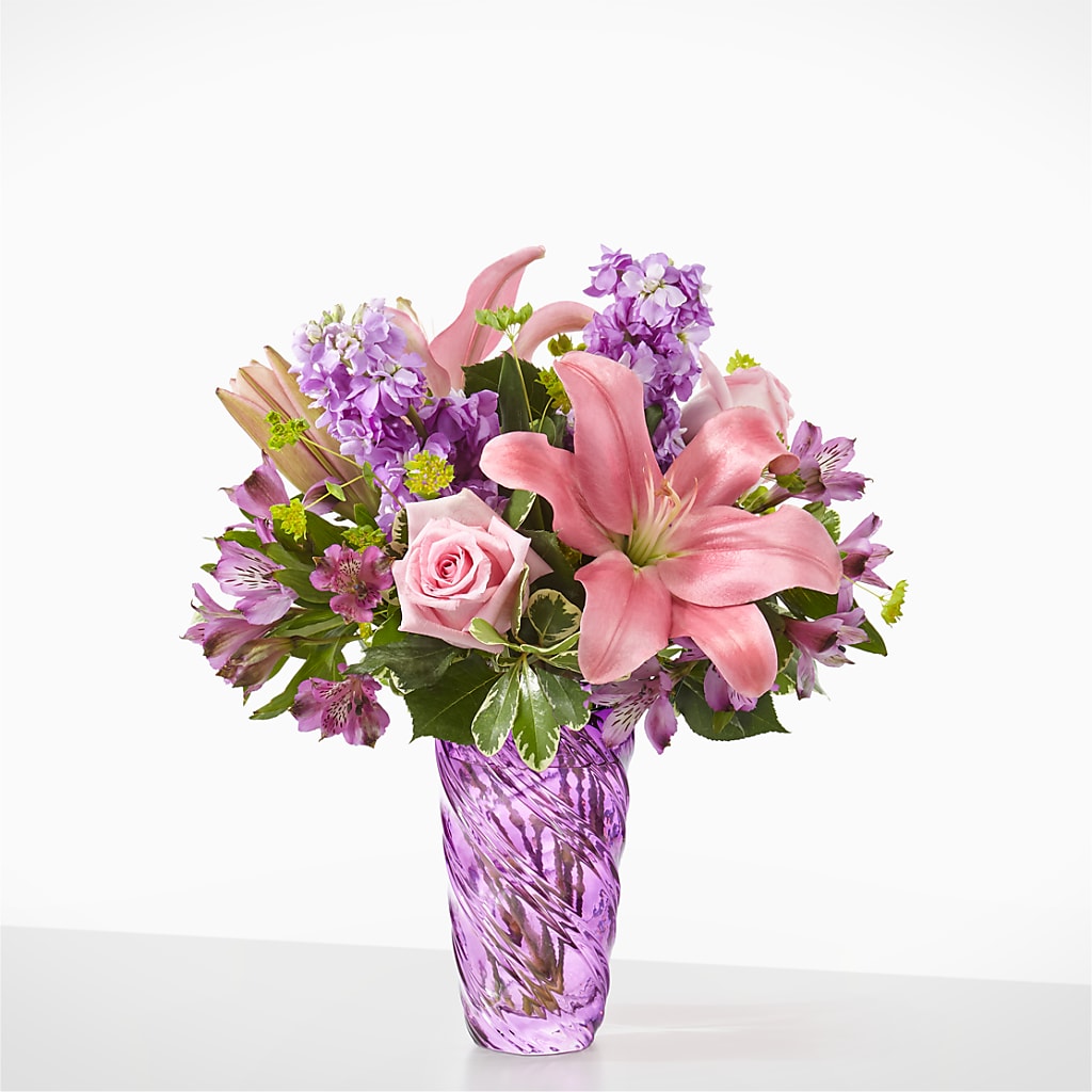 Precious Petals Bouquet with Luxe Swirl Vase – Luxe Arrangements, Agawam MA