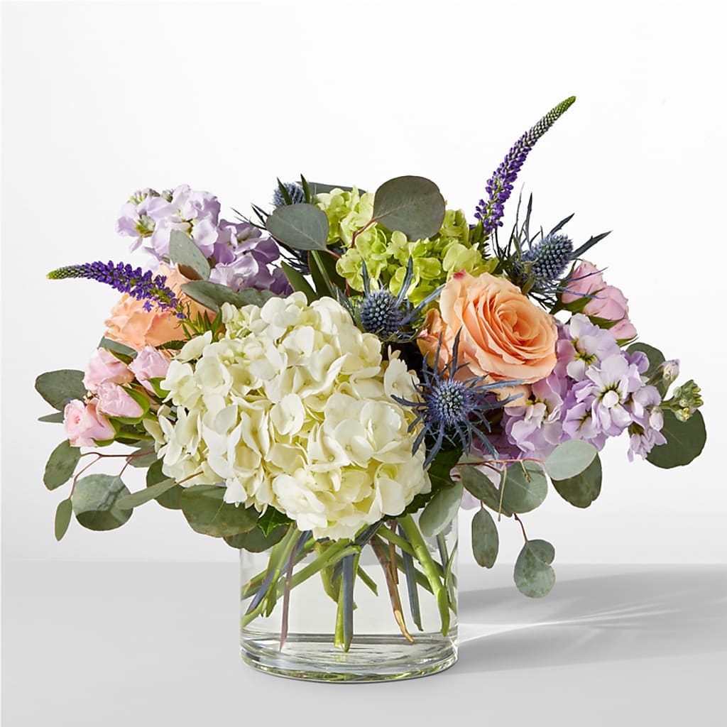 Porch Swing Bouquet – blue, green, lavender, peach, pink, white