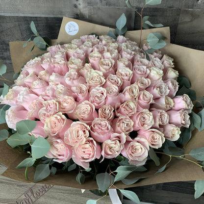 100 Pink Rose Bouquet –  Luxe Arrangements, Agawam MA