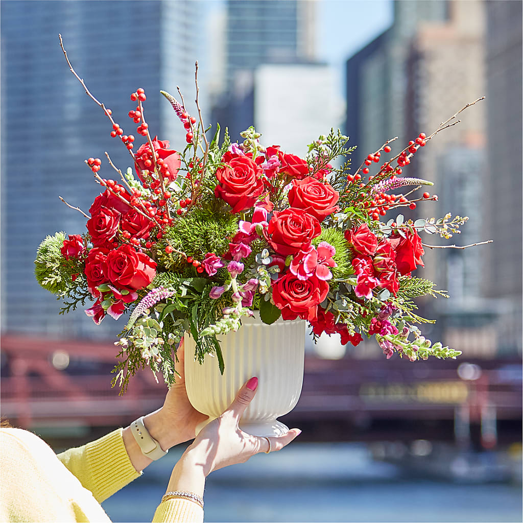 Big Red Bow Bouquet –  Luxe Arrangements, Agawam MA