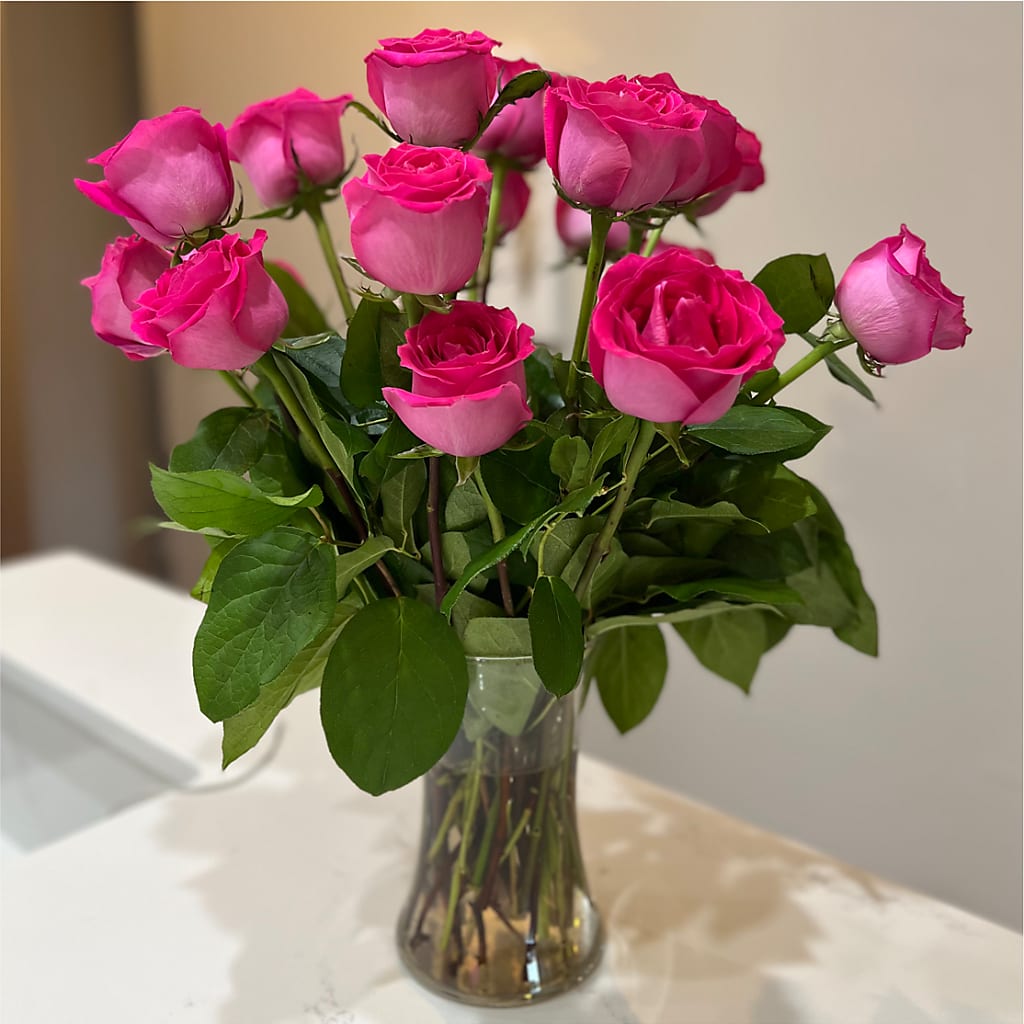 Long Stem Pink Rose Bouquet –  Luxe Arrangements, Agawam MA