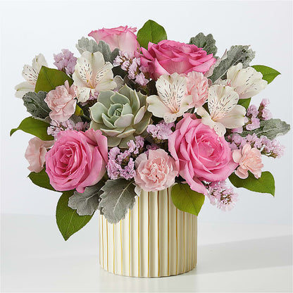 Dusty Rose Bouquet with Ivory Vase –  Luxe Arrangements, Agawam MA