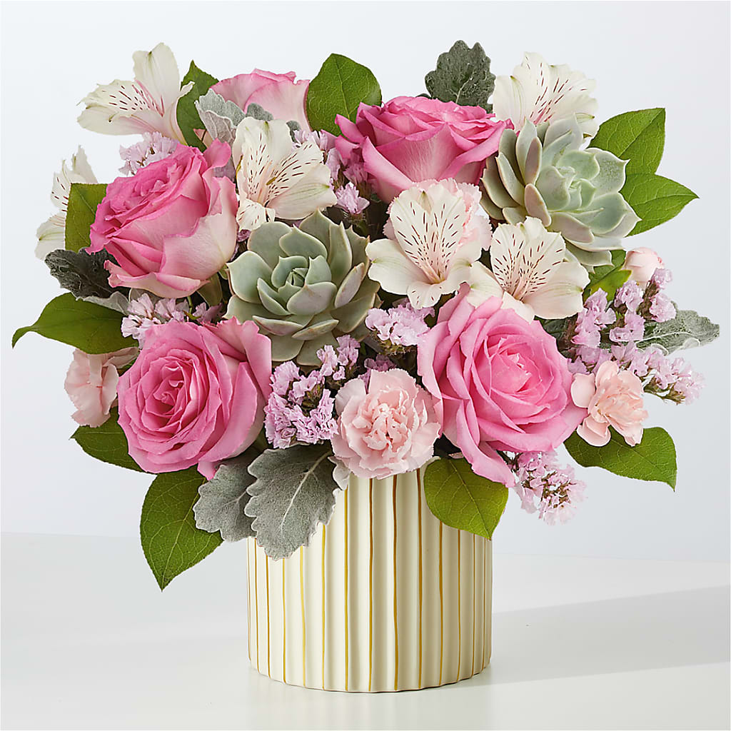 Dusty Rose Bouquet with Ivory Vase –  Luxe Arrangements, Agawam MA