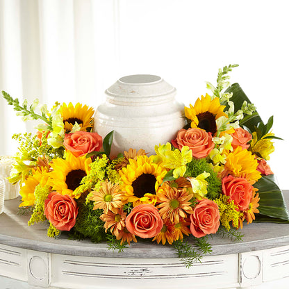 Faithful Sunflower Cremation Adornment –  Luxe Arrangements, Agawam MA