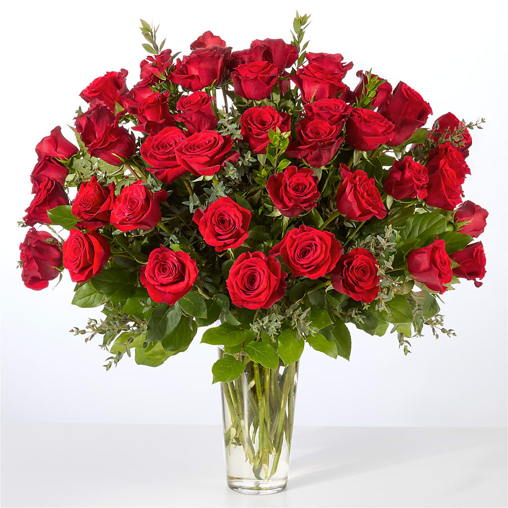 Forever Yours Fifty Stem Red Rose Bouquet –  Luxe Arrangements, Agawam MA