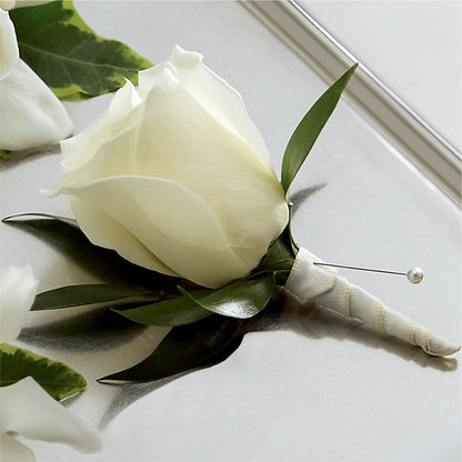 White Rose Boutonniere –  Luxe Arrangements, Agawam MA